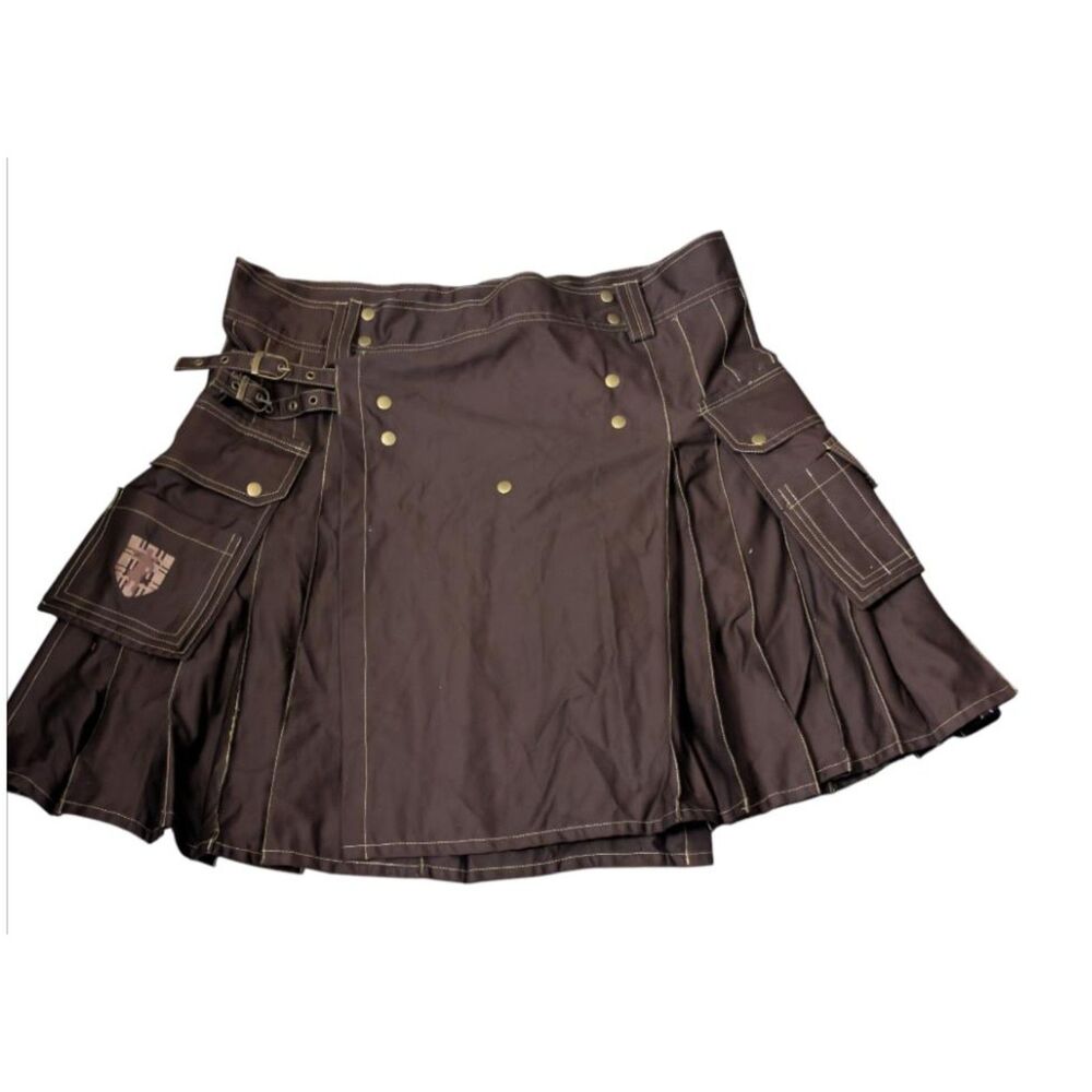 Damn Near Kilt'em Utility Kilt Brown 100% Cotton Cargo Pockets XL